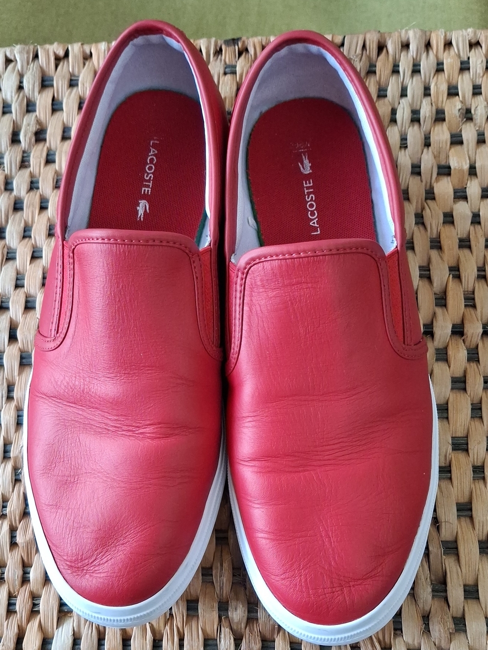 Lacoste Red Leather Slip-On Sneakers with White Soles_1